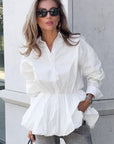 French Style Fashion Patchwork Puff Top for Women
