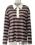 Loose Striped Polo Neck Long Sleeve Top