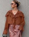 Chic Women's Flare Sleeve Chiffon Top
