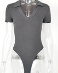 Summer New Women's Cotton Polo Neck Slim Fit Bodysuit