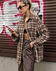 Vintage Brown Plaid Oversized Shirt for Women