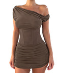 Sexy Lace Bodycon Mini Dress with Asymmetrical Shoulder