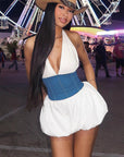 Sexy Backless Color Block Halter Dress for Women