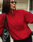 Stylish Red Stand Collar Zipper Windbreaker