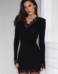 Elegant Black Lace V-Neck Dress for Women