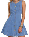 Women's Elegant Sleeveless Denim Dress with Pockets