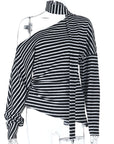 Fashion Striped Asymmetrical Long Sleeve T-Shirt