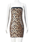 Color Block Sequin Leopard Print Strapless Dress