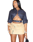 Stylish Cropped Denim Jacket with Lapel for Women
