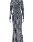 Elegant Hollow Design Striped Bodycon Dress