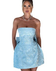 Summer Fashionable Strapless Mini Dress with Bow