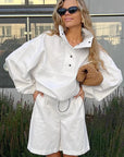 Minimalist Polo Shirt Set with Lantern Sleeves
