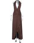 Deep V Neck Ruffle Hem A-Line Dress