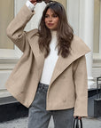 Chic Khaki Wool Blend Double-Breasted Coat