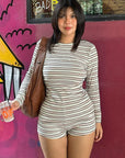 Spring Autumn Women's Striped Dress Set