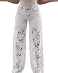 High Waist Lace Inset Straight Leg Jeans