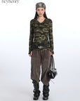 HeyHenry Camouflage V-Neck Long Sleeve Top