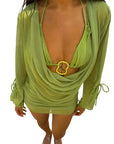 New Women's Hollow Crop Top with Long Sleeves and Skirt Set