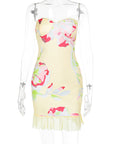 Spring Floral Print Strapless Bodycon Dress