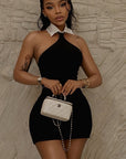 Stylish Backless Bodycon Dress with Shirt Collar