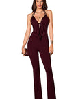 Deep V Neck Halter Jumpsuit for Women