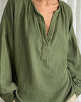Minimalist Cotton Lantern Sleeve Casual Shirt