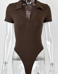 Summer New Women's Cotton Polo Neck Slim Fit Bodysuit