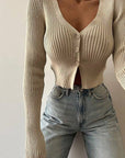 Stylish Deep V-Neck Long Sleeve Cardigan