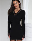 Elegant Black Lace V-Neck Dress for Women
