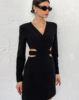 Chic V-Neck Hollow Long Sleeve Dress
