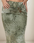 Vintage Floral Print Bodycon Maxi Skirt