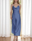 New Women's Satin Maxi Dress with Spaghetti Straps
