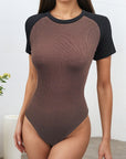 Summer Color Block Short Sleeve Bodysuit for Women