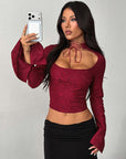 Lace Sheer Long Sleeve Top with Tie