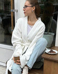 French Style V-Neck Tie Coat for Women