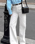 High Waist White Straight Leg Jeans for Women