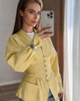 Stylish French Waist-Defined V-Neck Shirt for Women