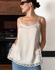 Elegant Lace Trim Satin Cami Top