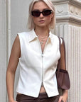 French Style White Lapel Vest for Women