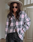 Spring Casual Color Block Plaid Shirt for Women