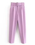 Casual High Waist Straight Leg Pants with Belt
