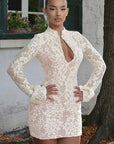 Elegant Lace Fitted Dress with Bell Sleeves