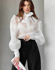 Spring Elegant French Sheer Bow Mesh Top