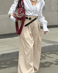 Spring Design Pleated Wide Leg Pants for Women