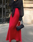 Elegant Red Satin Mermaid Skirt for Women