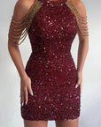 2026 Spring Summer Fashion Sexy Crystal Chain Bodycon Dress