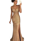 New V-Neck Long Dress with Gold Foil Design