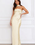 Elegant Strapless Satin Dress with Two-Way Design