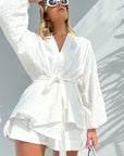 Fashionable V-Neck Puff Sleeve Two-Piece Set