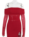 Elegant Mesh Off-Shoulder Split Dress